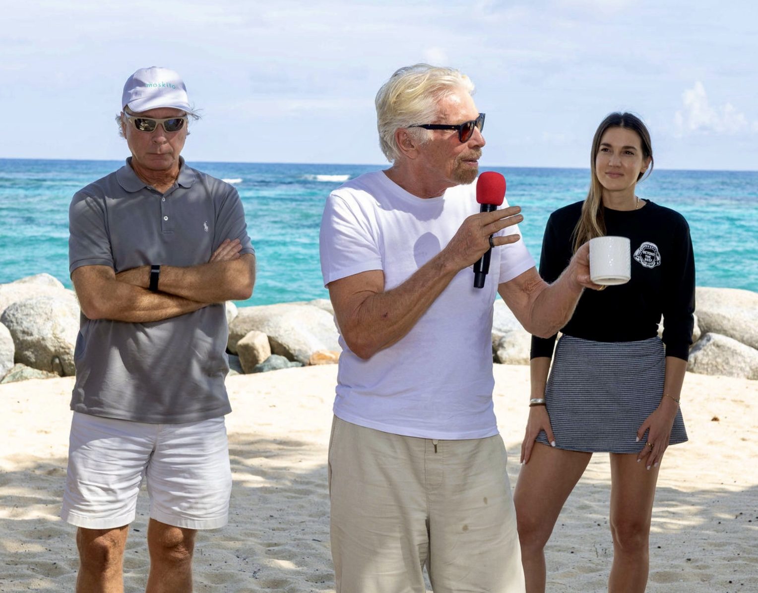 Sir Richard Branson speaking at the Report The Reef pitch on Necker Island